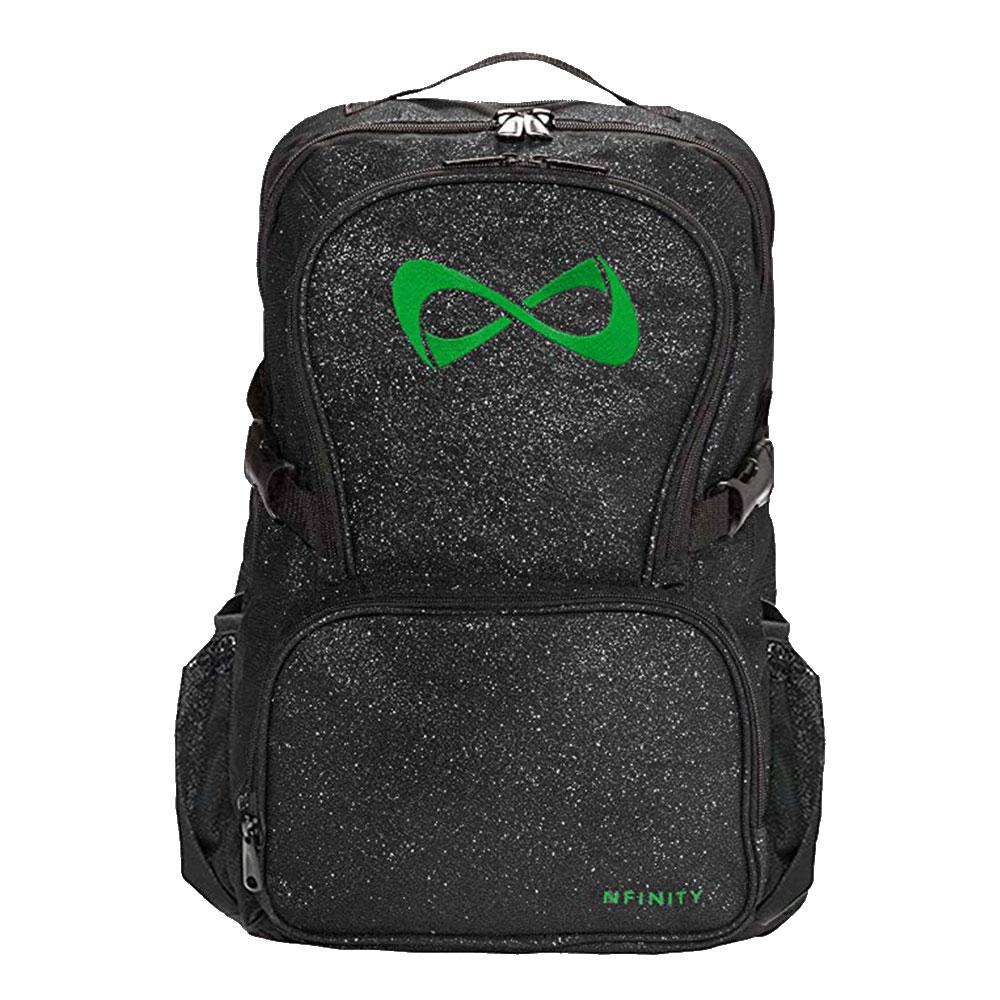 Black Sparkle Backpack - Kelly Green Logo